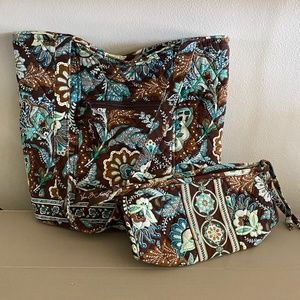 Vera Bradley Java Blue Purse and Makeup bag